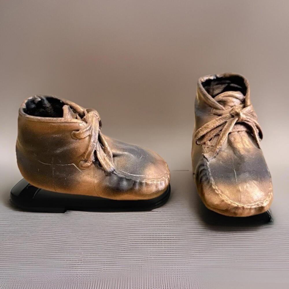 Vintage Bronzed Dipped Copper Toddler Baby Shoe Set of 2 - Picture 2 of 5